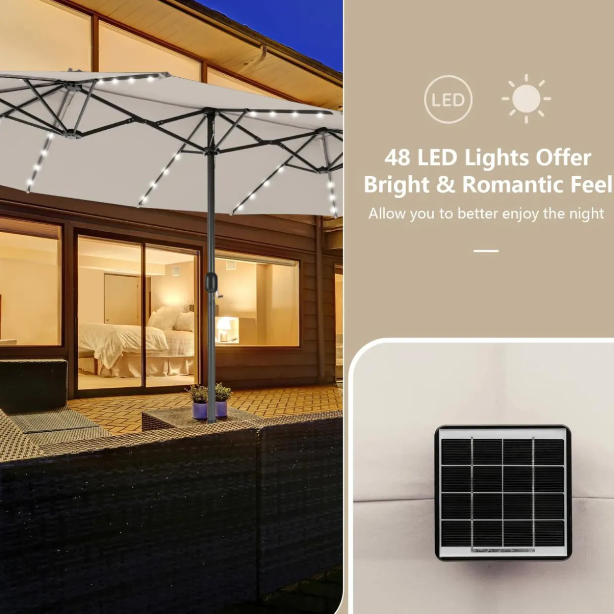 Tangkula 11 Pieces Patio Dining Set with 15ft Double-Sided LED Patio Umbrella (Base Included)