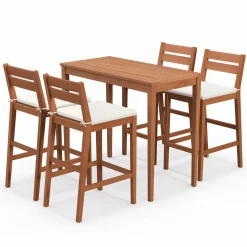 Tangkula 5 Pieces Patio Eucalyptus Wood Bar Set