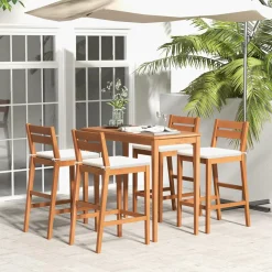 Tangkula 5 Pieces Patio Eucalyptus Wood Bar Set