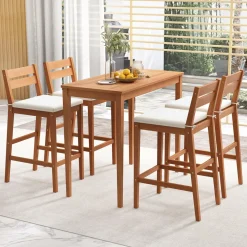 Tangkula 5 Pieces Patio Eucalyptus Wood Bar Set
