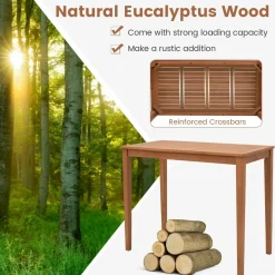 Tangkula 3 Pieces Patio Eucalyptus Wood Bar Set, Outdoor Bar Height Table and Chairs Set with Cushions