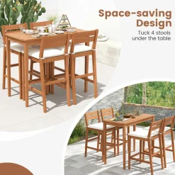 Tangkula 5 Pieces Patio Eucalyptus Wood Bar Set