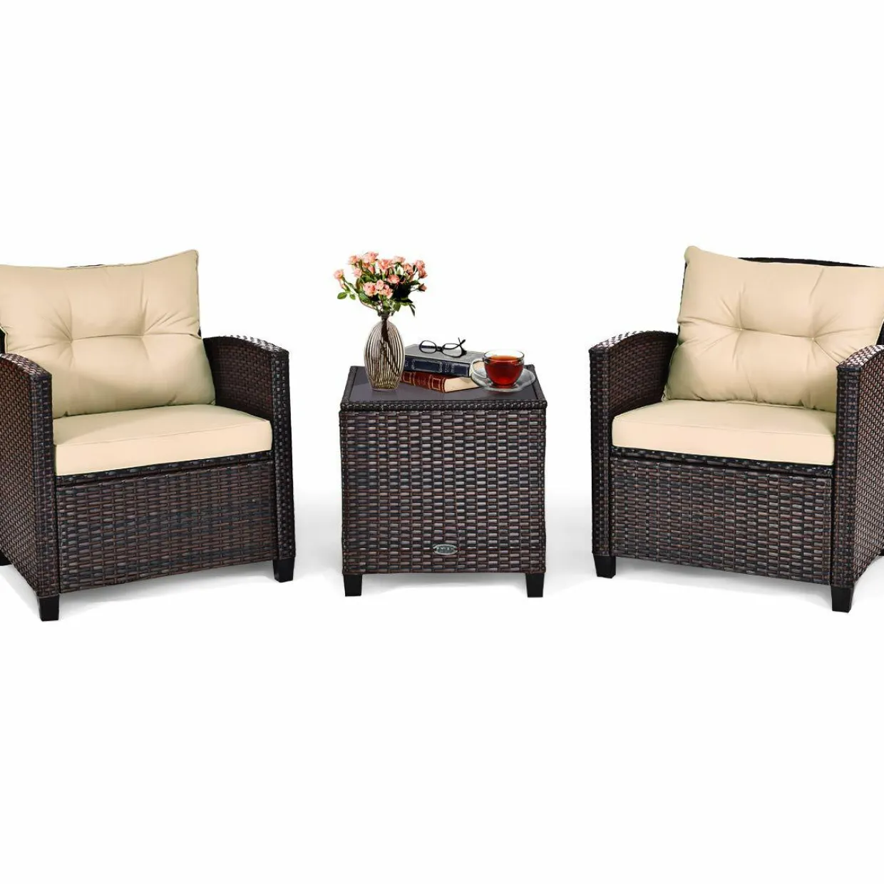 Tangkula 3 Pieces Patio Furniture Set, PE Rattan Wicker 3 Pcs Outdoor Sofa Set