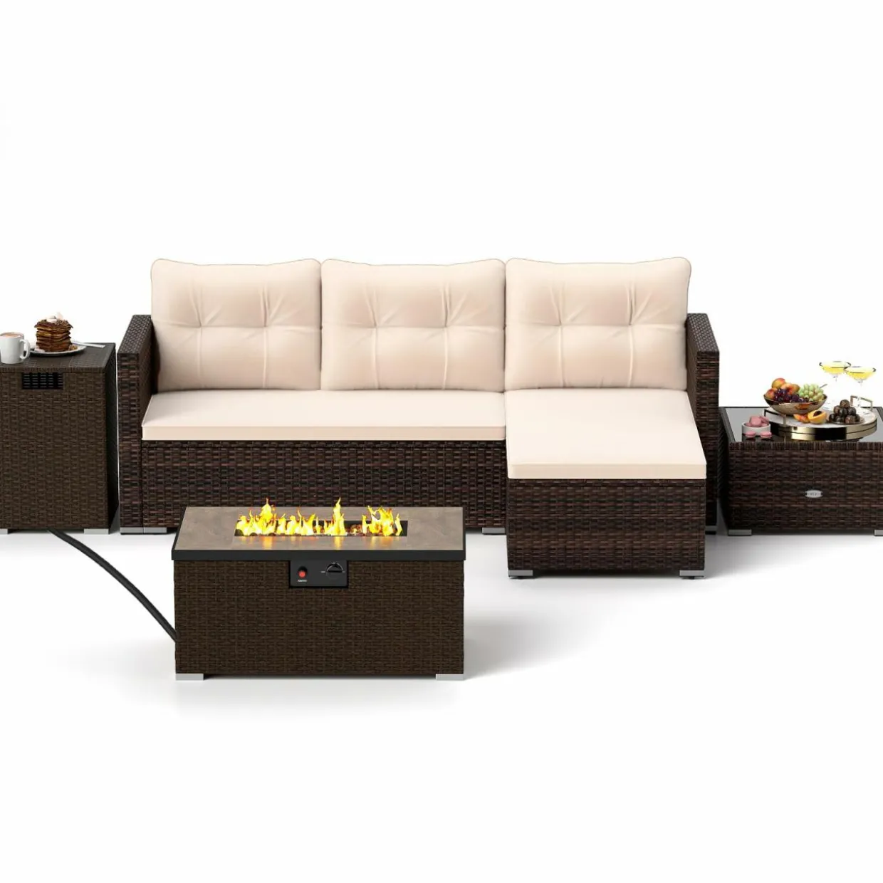 Tangkula 4 Pieces Patio Furniture Set with 32” Fire Pit Table and Propane Tank Cover