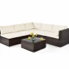 Tangkula 6 Pieces Patio Furniture Set, Outdoor Wicker Conversation Set with Glass Coffee Table