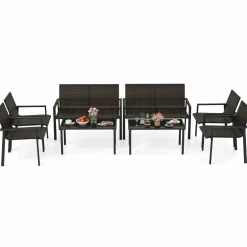 Tangkula 8 Pieces Patio Furniture Set, Patiojoy Heavy Duty Galvanized Metal Frame Outdoor Wicker Table and Chairs Set