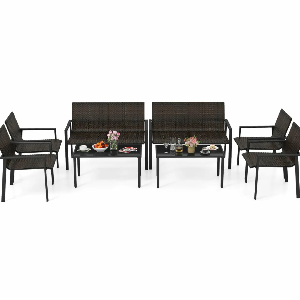 Tangkula 8 Pieces Patio Furniture Set, Patiojoy Heavy Duty Galvanized Metal Frame Outdoor Wicker Table and Chairs Set
