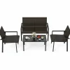 Tangkula 4 Pieces Patio Furniture Set, Patiojoy Heavy Duty Galvanized Metal Frame Outdoor Wicker Table and Chairs Set