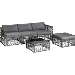 Tangkula 5 Pieces Patio Furniture Set, Patiojoy All Weather Heavy Duty Outdoor PE Rattan (Grey)