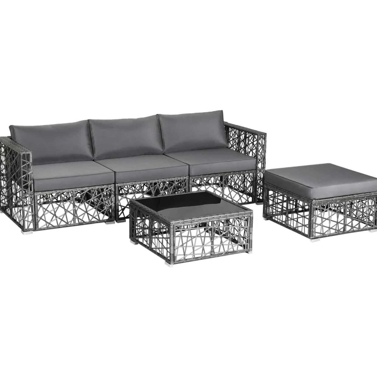 Tangkula 5 Pieces Patio Furniture Set, Patiojoy All Weather Heavy Duty Outdoor PE Rattan (Grey)