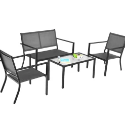 Tangkula 4 Pieces Patio Furniture Set, Outdoor Sectional Conversation Set
