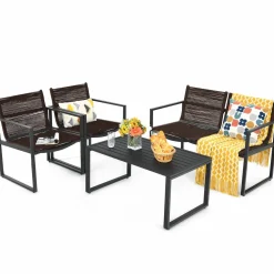 Tangkula 4 Pieces Patio Furniture Set, Outdoor Conversation Sofa Set with Coffee Table