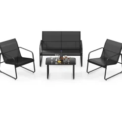 Tangkula 4 Pieces Patio Furniture Set, Outdoor Conversation Set with Tempered Glass Coffee Table