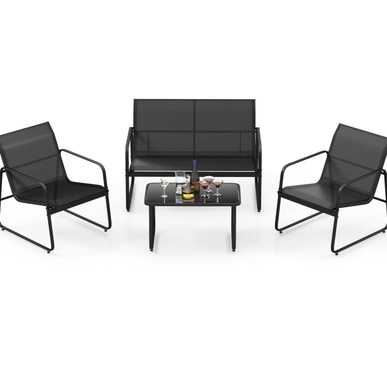 Tangkula 4 Pieces Patio Furniture Set, Outdoor Conversation Set with Tempered Glass Coffee Table