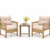 Tangkula 3 Pieces Patio Furniture Set, Outdoor PE Wicker Conversation Bistro Set with Acacia Wood Frame