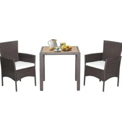 Tangkula 3 Pieces Patio Furniture Set, Outdoor Mix Brown Wicker Dining Set