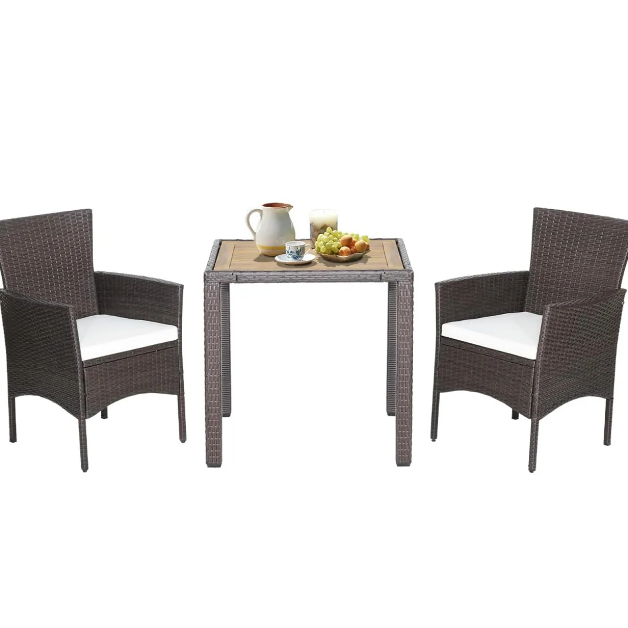 Tangkula 3 Pieces Patio Furniture Set, Outdoor Mix Brown Wicker Dining Set