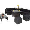 Tangkula 9 Pieces Patio Furniture Set with 32” Fire Pit Table, 50,000 BTU Square Propane Fire Pit
