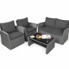 Tangkula 4 Pieces Patio Furniture Set, All Weather Outdoor Sectional Rattan Sofa Set
