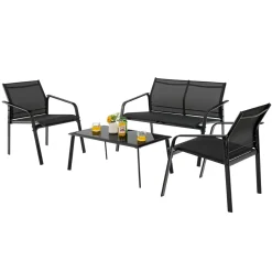 Tangkula 4 Pieces Patio Furniture Set, Outdoor Conversation Set with Tempered Glass Coffee Table