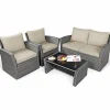 Tangkula 4 Pieces Patio Furniture Set, Outdoor Conversation Set with Cushions and Coffee Table