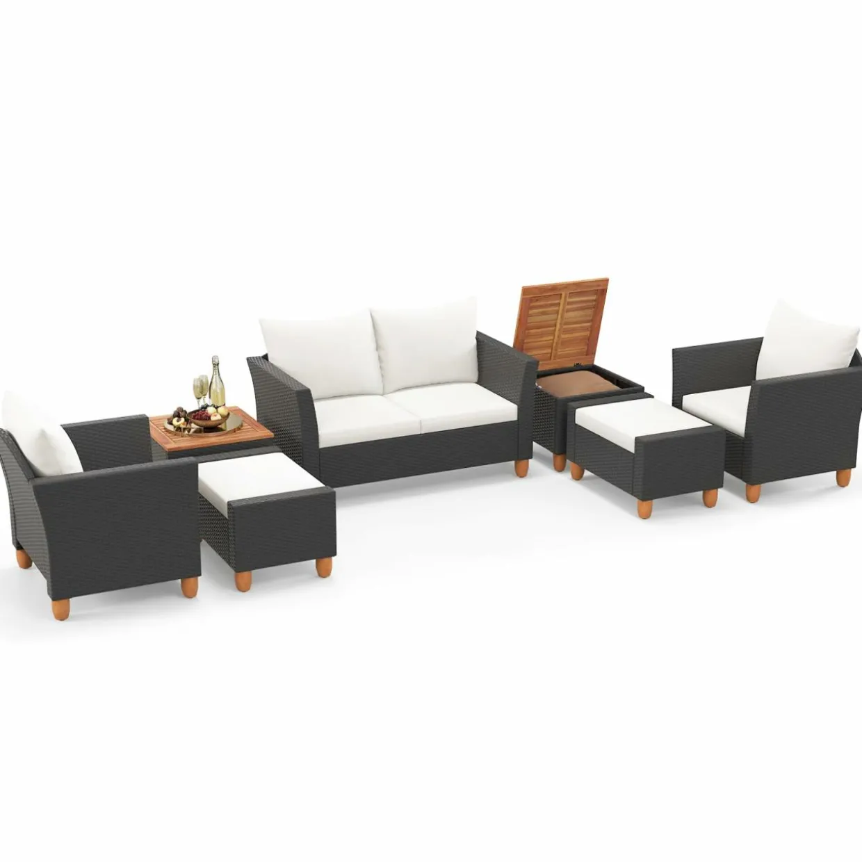 Tangkula 7 Pieces Patio Furniture Set, PE Rattan Sectional Sofa Set with Loveseat