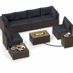 Tangkula 12 Pieces Patio Furniture Set with 32” Fire Pit Table and Propane Tank Cover