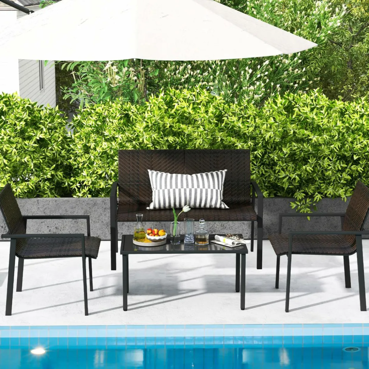Tangkula 8 Pieces Patio Furniture Set, Patiojoy Heavy Duty Galvanized Metal Frame Outdoor Wicker Table and Chairs Set