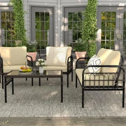 Tangkula 4 Pieces Patio Furniture Set, Outdoor Wicker Conversation Bistro Set
