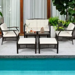 Tangkula 7 Pieces Patio Furniture Set, Outdoor Rattan Conversation Set with Waterproof Cover