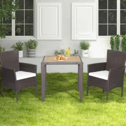Tangkula 3 Pieces Patio Furniture Set, Outdoor Mix Brown Wicker Dining Set