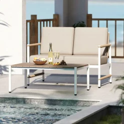 Tangkula 2 Pieces Patio Furniture Set, Outdoor Aluminum Conversation Set with Thick Cushions
