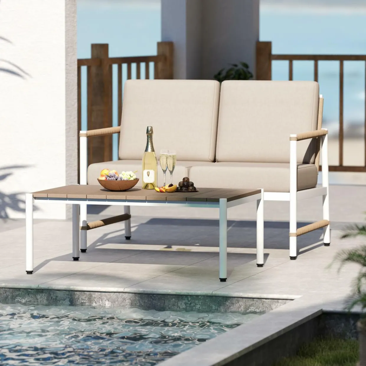 Tangkula 2 Pieces Patio Furniture Set, Outdoor Aluminum Conversation Set with Thick Cushions