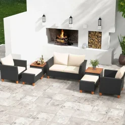 Tangkula 7 Pieces Patio Furniture Set, PE Rattan Sectional Sofa Set with Loveseat