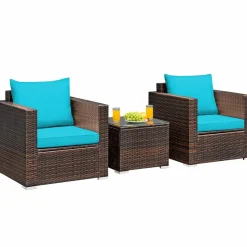 Tangkula 3 Pieces Patio Furniture Set, Outdoor Conversation Rattan Furniture Set