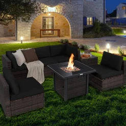 Tangkula 7 Pieces Patio Furniture Set with Fire Pit Table