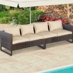 Tangkula 2 Pieces Patio Furniture Sofa Set, Patiojoy Wicker Conversation Set with Cushions and Sofa Clips
