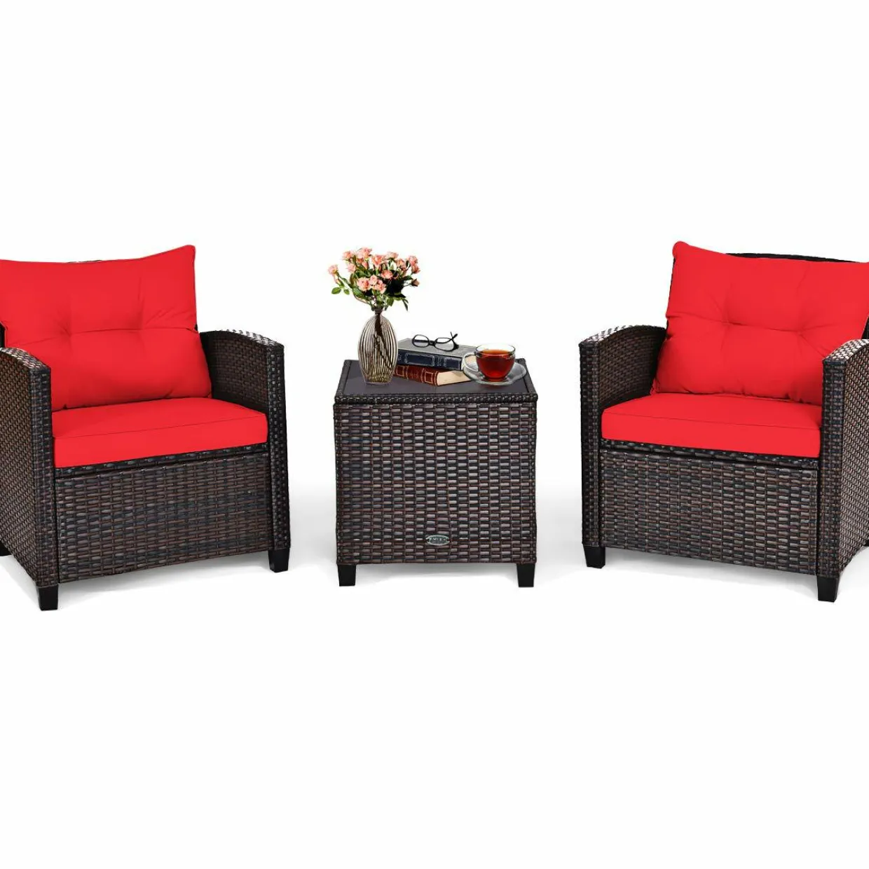 Tangkula 3 Pieces Patio Furniture Set, PE Rattan Wicker 3 Pcs Outdoor Sofa Set