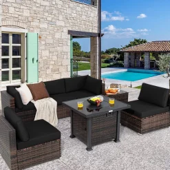 Tangkula 7 Pieces Patio Furniture Set with Fire Pit Table