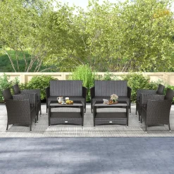 Tangkula 4 Pieces Patio Furniture Set, Patiojoy Outdoor PE Wicker Conversation Set with Soft Cushions and Tempered Glass Tabletop