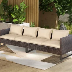 Tangkula 2 Pieces Patio Furniture Sofa Set, Patiojoy Wicker Conversation Set with Cushions and Sofa Clips