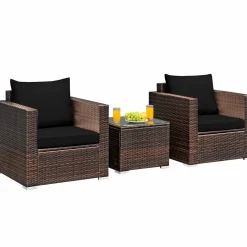 Tangkula 3 Pieces Patio Furniture Set, Outdoor Conversation Rattan Furniture Set