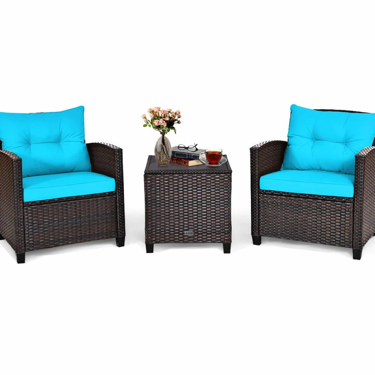 Tangkula 3 Pieces Patio Furniture Set, PE Rattan Wicker 3 Pcs Outdoor Sofa Set