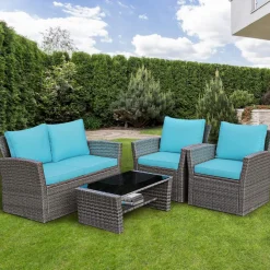 Tangkula 4 Pieces Patio Furniture Set, Outdoor Conversation Set with Cushions and Coffee Table