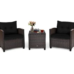Tangkula 3 Pieces Patio Furniture Set, PE Rattan Wicker 3 Pcs Outdoor Sofa Set