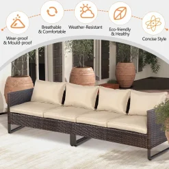Tangkula 2 Pieces Patio Furniture Sofa Set, Patiojoy Wicker Conversation Set with Cushions and Sofa Clips