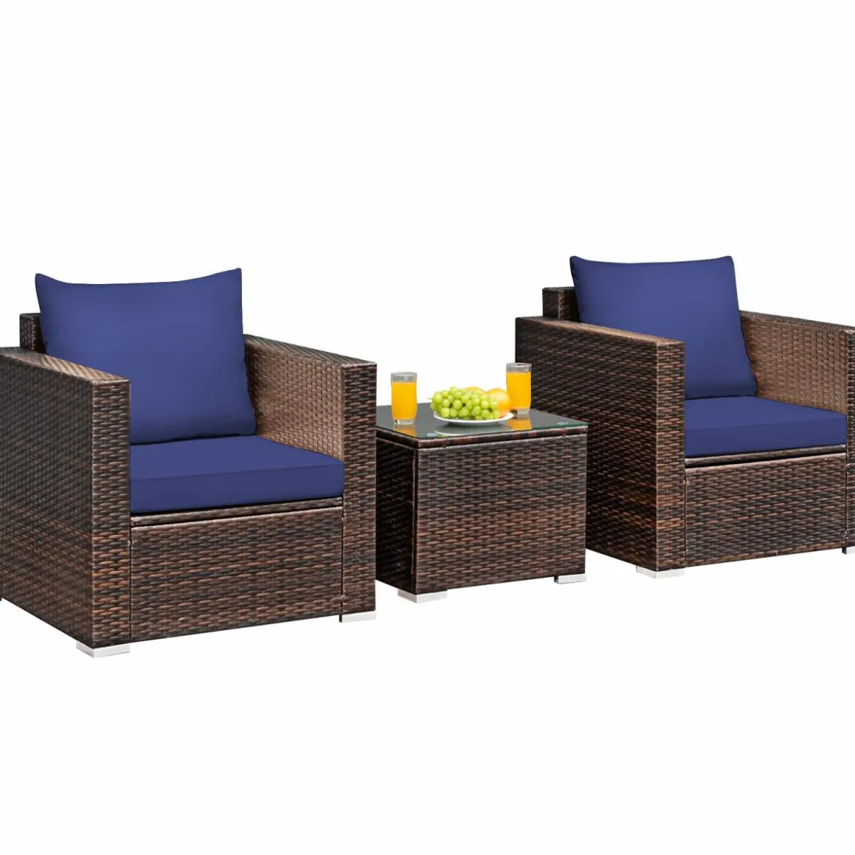 Tangkula 3 Pieces Patio Furniture Set, Outdoor Conversation Rattan Furniture Set