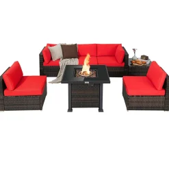 Tangkula 7 Pieces Patio Furniture Set with Fire Pit Table