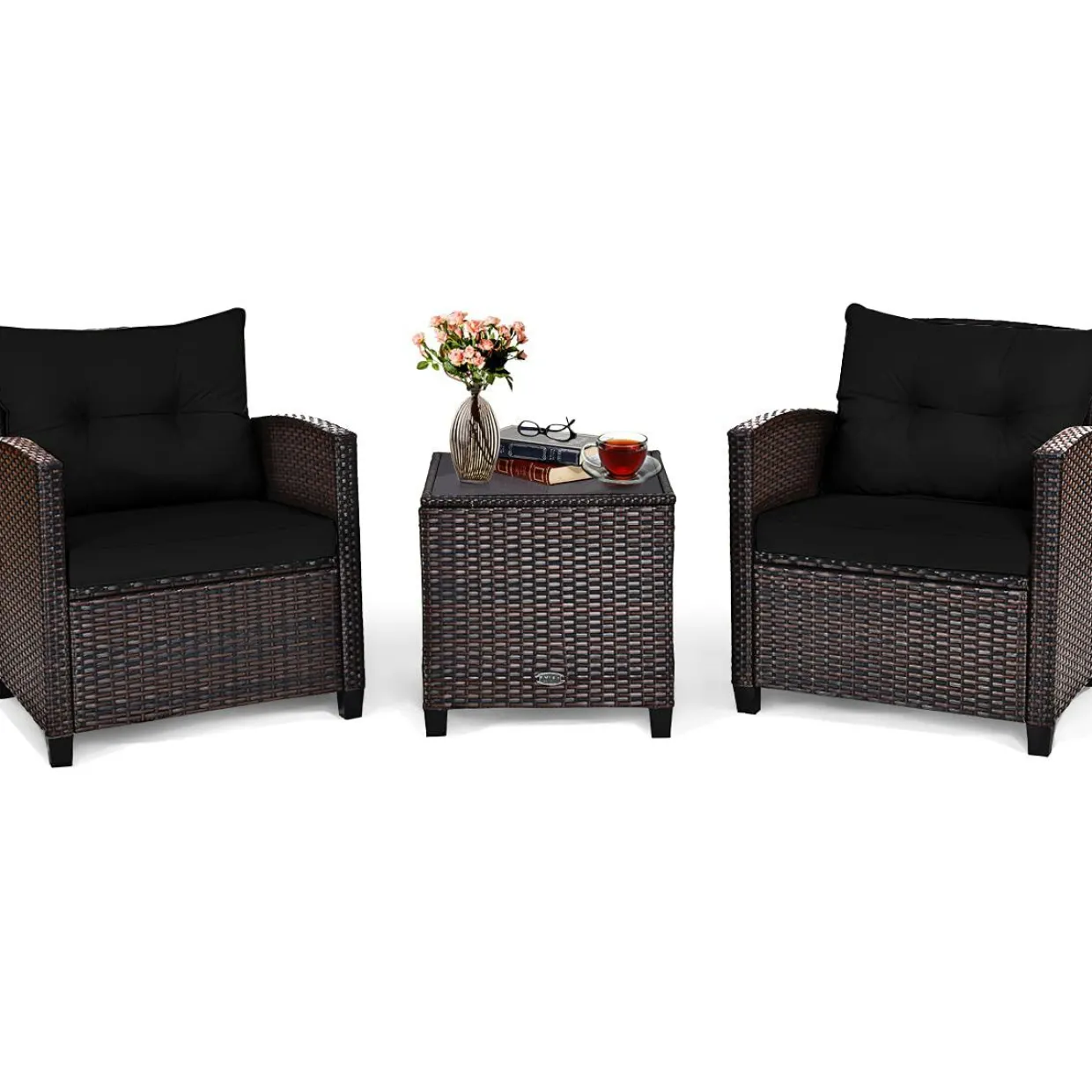 Tangkula 3 Pieces Patio Furniture Set, PE Rattan Wicker 3 Pcs Outdoor Sofa Set