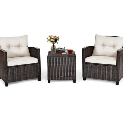 Tangkula 3 Pieces Patio Furniture Set, PE Rattan Wicker 3 Pcs Outdoor Sofa Set